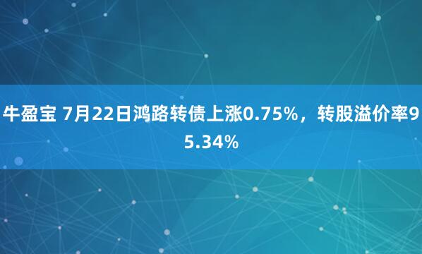 牛盈宝 7月22日鸿路转债上涨0.75%，转股溢价率95.34%